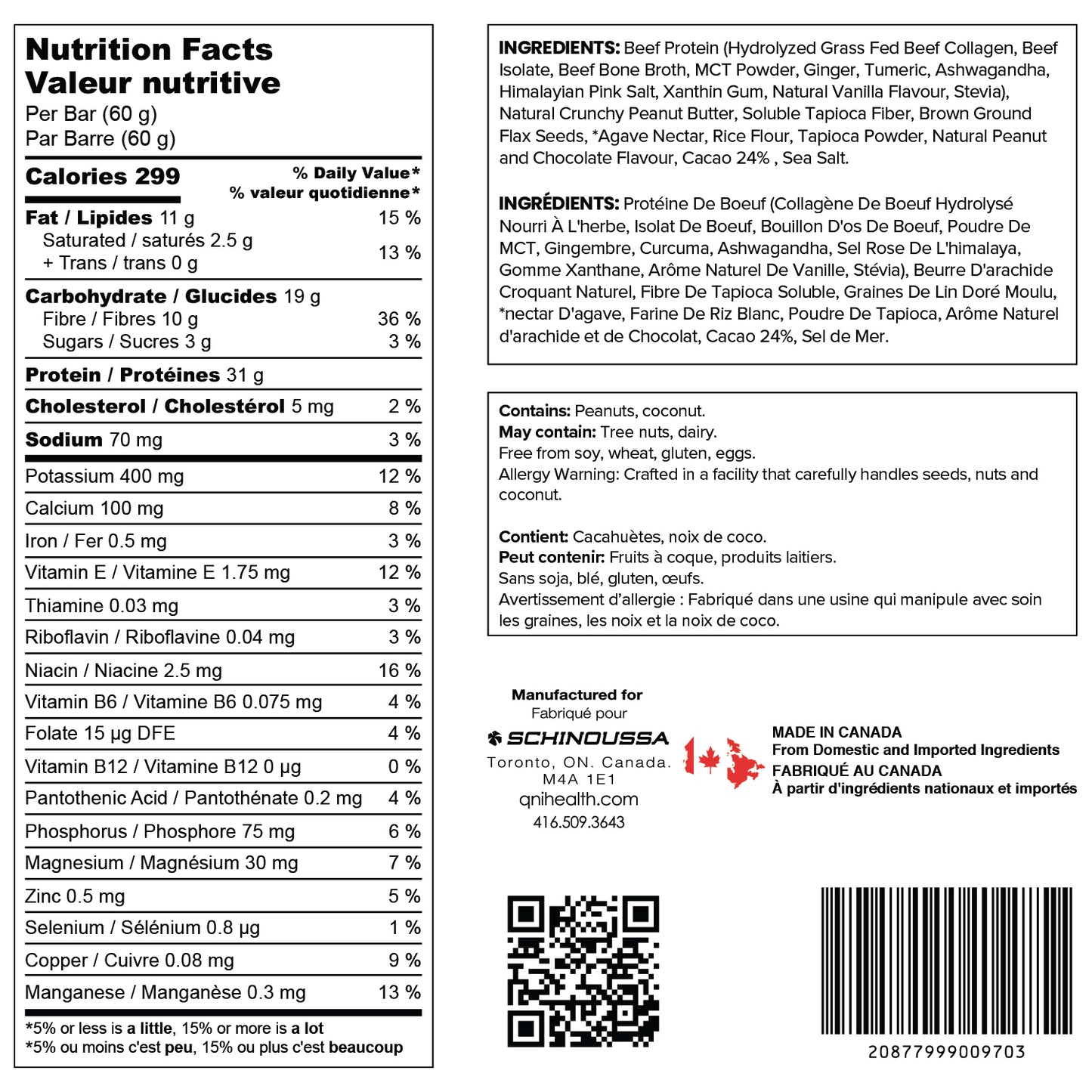 Schinoussa Supreme Protein Bar – Grass-Fed Beef Isolate Protein (Peanut Butter Chocolate) (1 Box of 12 Bars)