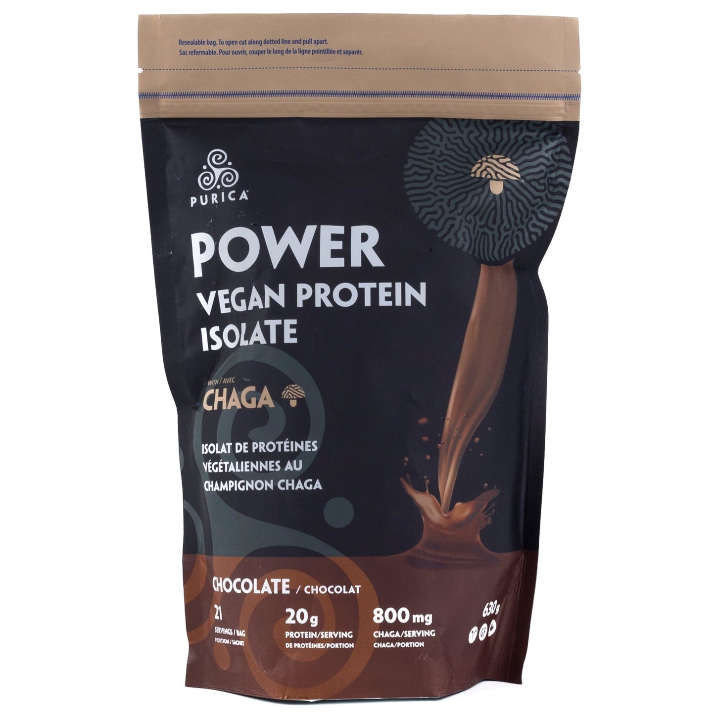 Poudre de protéine végétalienne avec chaga (saveur chocolat)
